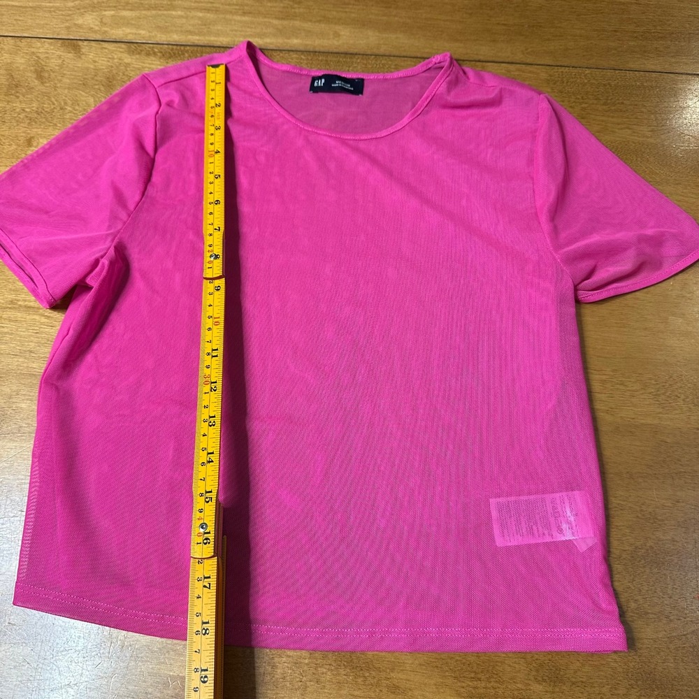 GAP Mesh Crew T Shirt Womens M Phoebe Pink Sheer Cropped Top Neon Rave Club Y2K - Picture 8 of 8